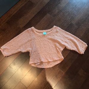 Pink Textured sweater shirt blouse 3/4 sleeve